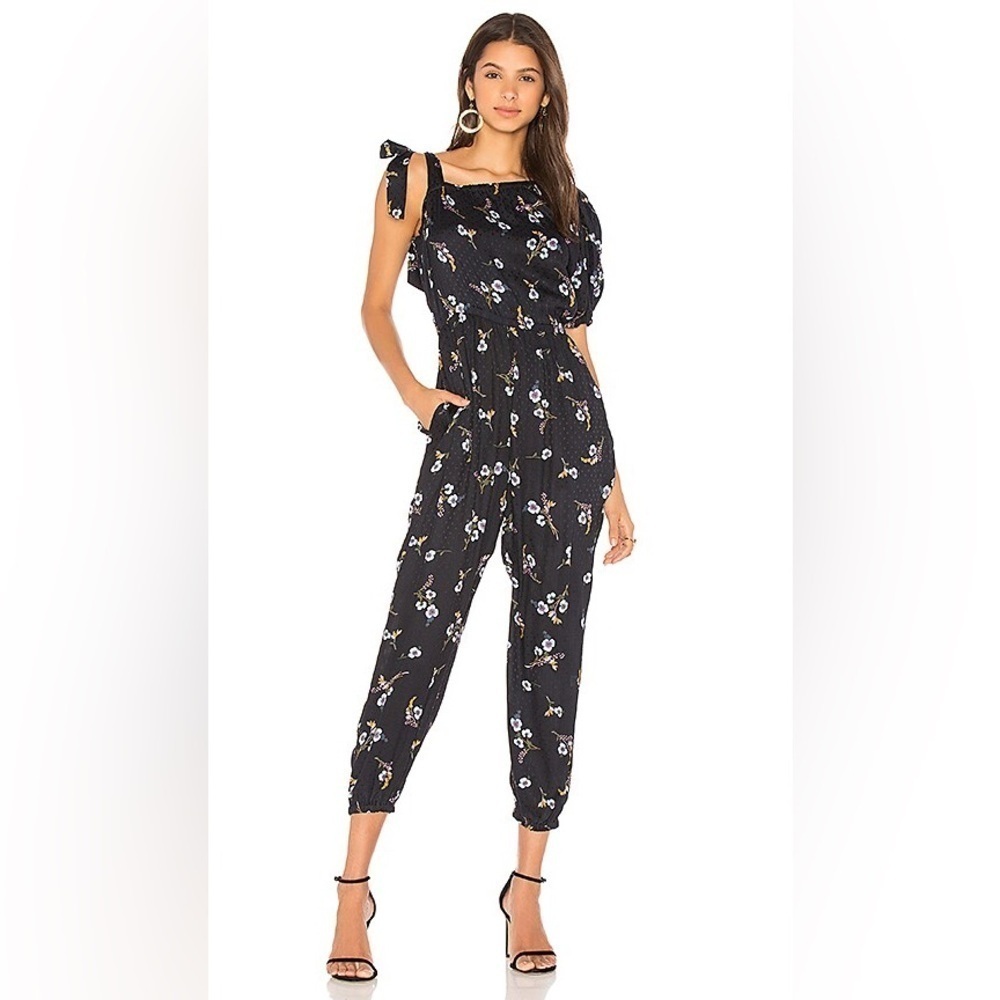 Rebecca Taylor Natalie Jumpsuit Silk One Shoulder Blue Floral Coquette feminine